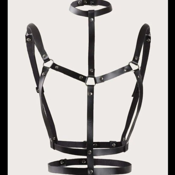 PU Leather Rivet Decor Cage Body Harness Costume - Picture 2 of 4
